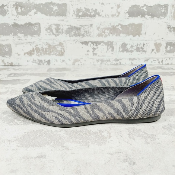 NEW Rothy's The Flat Grey Zebra Knit Round Toe Slip On Loafers O258